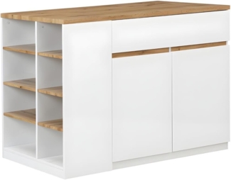 Vente-unique - Kücheninsel mit Stauraum - Weiß & Naturfarben - MEILI