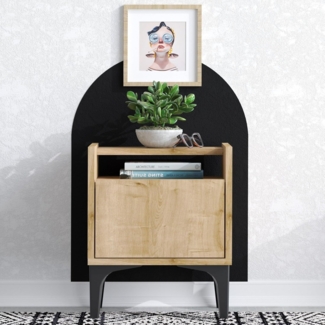 Hanah Home Sapphire Oak Nightstand, 40 x 50 x 35 cm | 100% Melamine Coated Particle Board, 18 mm Thick | Stylish & Functional Storage for Modern Bedrooms