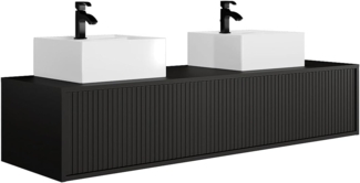 Vente-unique - Hängendes Badmöbel mit Rillenstruktur & Doppelwaschtisch - Schwarz - 150 cm - ARNEGA