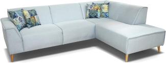 DOMO Collection Ecksofa Jules / Skandinavisches Sofa mit Federkern | 191x263 81 cm | Eckcouch mit Holzfüßen in hellblau
