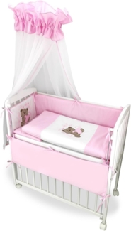Beistellbett Boxspring Weiß inkl. rosa Teddybären-Bettwäsche