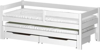 WNM Group Kinderbett Ausziehbar JULA mit Rausfallschutz und Lattenrost - Bett mit Schubladen - Ausziehbett für Jugendliche - Jugendbett - Funktionsbett - Teak - 90x200 90x190