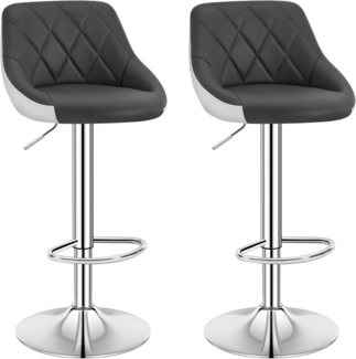 WOLTU BH30grw-2 Design 2 farbig Barhocker mit Griff, 2er Set, stufenlose Höhenverstellung, verchromter Stahl, Antirutschgummi, pflegeleichter Kunstleder, gut gepolsterte Sitzfläche, Grau+Weiß