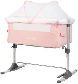 Kikkaboo Beistellbett Bonne Nuit, verstellbar, eine Seite zum Öffnen, 2 Räder rosa