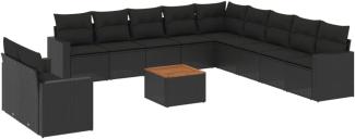 vidaXL 12-tlg. Garten-Sofagarnitur mit Kissen Schwarz Poly Rattan 3224200