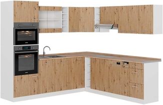 Eckküche R-Line Artisan Eiche/Weiß 247 x 60 cm , AP Eiche Vicco