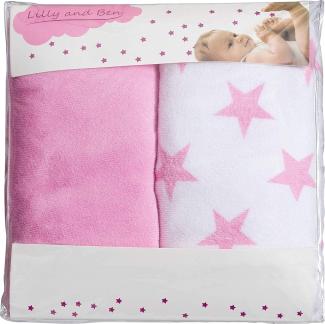 Lilly and Ben 'Frottee' 2er Set Wickelauflagenbezüge Pink Uni/Pink Sterne