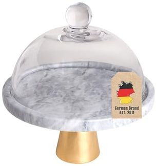 Intirilife Tortenständer, Marmor, (2-tlg, 1x Kuchenplatte), Kuchenplatte mit Glas Haube Tortenständer mit goldenen Standfuß