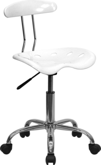 Flash Furniture Arbeitshocker mit Rückenlehne – Ergonomischer Schreibtischstuhl höhenverstellbar – Bürostuhl mit Traktorsitz für Home Office – Weiß