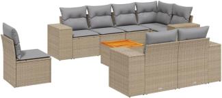 vidaXL 9-tlg. Garten-Sofagarnitur mit Kissen Beige Poly Rattan 3257872