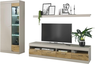 Wohnwand Griego in grau matt und Eiche 300 x 199 cm