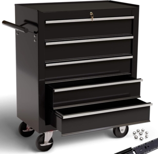 Arebos Werkstattwagen Werkstattwagen 5 Fächer, zentral abschließbar, schwarz, (Set, Werstattwagen 5 Schubladen schwarz)