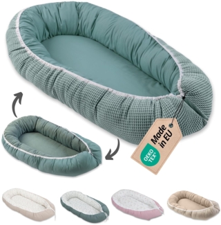 ULLENBOOM ® Bettnestchen Kuschelnest Baby 55x95 cm, kuscheliges Babynest, Made in EU, (1-tlg), Ideal für Neugeborene als Reisebett, Salbeigrün Regenwald