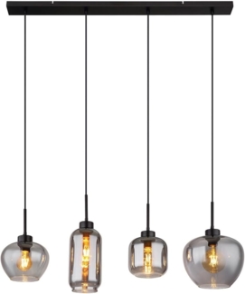 LED Hängelampe, 4 Flammig, Rauchglas, schwarz, L 99,5 cm