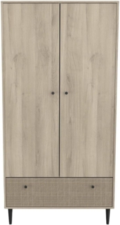 Calicosy 'SAÏGU' Schrank 2 Türen 1 Schublade in Eichedekor, Rattan-Druck - H181 cm - Helles Holz
