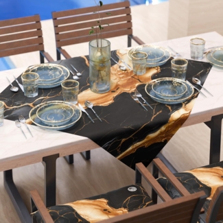 PETTI Artigiani Italiani - Moderne Tischdecke mit Marmor-Effekt in Schwarz und Gold, Mitteldecke für die Küche, 90x90 cm, 100% Made in Italy