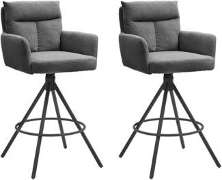 Stolkom Sp.z.o.o. Bistrostuhl Barhocker SOFIA, H 103 cm, Grau, Cord, (2 St), 180 Grad drehbar mit Rückholfunktion