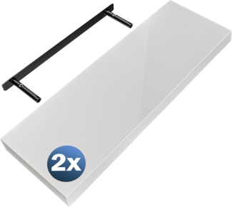Casaria Wandregal mit Halterung, 2 Stück, MDF, Weiß / Hochglanz, 70 x 23 x 3,8cm