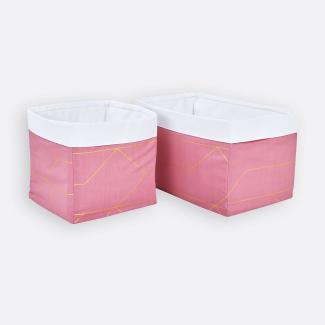 KraftKids Stoff-Körbchen in goldene Linien auf Rosa, Aufbewahrungskorb für Kinderzimmer, Aufbewahrungsbox fürs Bad, Größe 20 x 20 x 20 cm