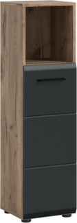 xonox. home – Standschrank hoch Ice 30 x 110 x 30 cm in Korpus Nox Oak Nachbildung und Front schwarz matt – Schrank Badezimmer-Hochschrank – modern & schlank