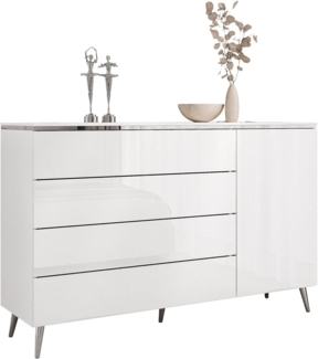 Lookway Kommode AURORA SILVER 1D4S mit Schubladen und Metallbeinen, Breite: 140 cm