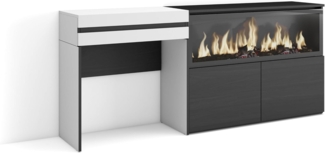 Skraut Home | Schminktisch | Frisiertisch mit Stauraum | 177 x 75 x 35 cm | mit Schublade | Elektrokamin XXL | Moderner Stil | Weiß