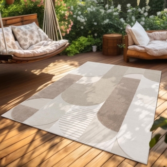 Paco Home Teppich In- & Outdoor, Moderne abstrakte Boho Designs mit 3D Struktur, robust & wetterfest, ideal für Terrasse Wohnzimmer & Küche, Grösse:160x230 cm, Farbe:Beige 2