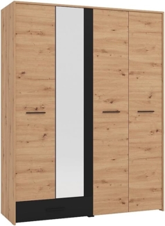 Vente-unique - Kleiderschrank mit 4 Türen & 1 Schublade - mit Spiegel - B158 cm - Natur & Schwarz - NIPOVA