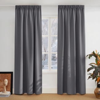 PONY DANCE Schienen Gardinen und Vorhang Grau Blickdicht 2er Set Verdunklungsvorhänge mit Kräuselband Thermogardine gegen Hitze Blackout Curtains Living Room, H 228 x B 167 cm