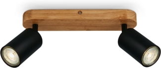 BRILONER Leuchten - Deckenlampe retro mit Holz, 2-flammige Deckenleuchte vintage, 2x GU10 Fassung, verstellbarer LED Spot, rustikaler Deckenspot, Schwarz-Holz, 270 x 60 x 85 mm, 2922-025
