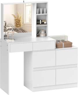 HOMCOM Schminktisch Make-up-Tisch mit großem Spiegel (4 Schubladen, 1-St, 3 offene Fächer), MDF, Weiß