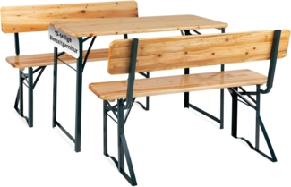 Stagecaptain 'Hirschgarten' Bierzeltgarnitur mit Lehne, Holz, 119 x 44,5 x 75,5 cm, 2x Bank, 1x Tisch, Natur
