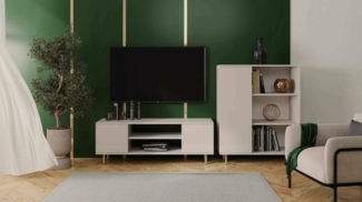 Dmora - Fernsehschrank Tychy, Ständer für Wohnzimmerfernseher, Niedriges Wohnzimmer-Sideboard, TV-Ständerbasis, 48x155 h40 cm, Beige