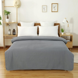 Woltu Tagesdecke, 360GSM Patchwork Wendedesign Kariert, Grau