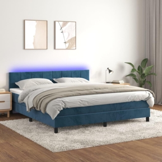 vidaXL Polsterbett mit Matratze & LED Dunkelblau 180x200 cm Samt