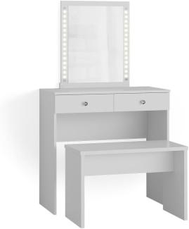 Vicco Schminktisch Frisiertisch Frisierkommode Elara Weiß LED Spiegel Sitzbank 80x79cm modern Schlafzimmer Kommode Schminkspiegel Schublade Ablage Aufbewahrung Kosmetiktisch Make-Up-Tisch