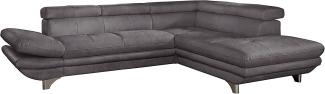 Mivano Ecksofa Enterprise / Trendige Eckcouch in L-Form mit Bettfunktion / Kopfstützen und Armteil verstellbar / 273 x 75 x 238 / Mikrofaser: dunkelgrau