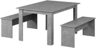 Esstisch Set Sentio Beton 137.6 x 92.8 cm mit 2 Bänken Vicco