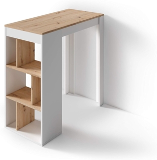 byLIVING Bartisch MOBY / Moderner Küchentisch in Weiß / Tischplatte und Regale in Eichen-Holz-Optik Hell-Braun / Hoher Esstisch / Skandinavisches Design / B 110, H 104, T 50 cm