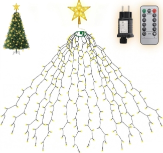 Salcar LED-Lichterkette LED Lichterkette Weihnachtsbaum mit Ring weihnachtsbaumbeleuchtung, Fernbedienung 3m 500 LED mit 14 Girlanden mit Baumspitze-Stern