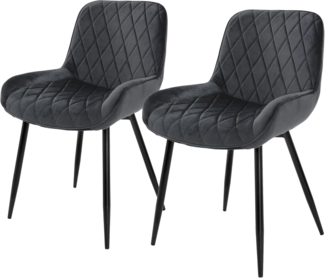 ML-DESIGN Stuhl Esszimmerstuhl mit Rücken- und Armlehnen, Metallbeine Küchenstuhl (2 St), Wohnzimmerstuhl Anthrazit, Samt Sitzfläche Polsterstuhl Esstischstuhl