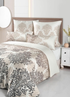 Aymando Bettwäsche Maderia Beige, 100% Baumwolle Mako Satin, 2 teilig, Saum und Reißverschluss goldfarben, Geschenkverpackung