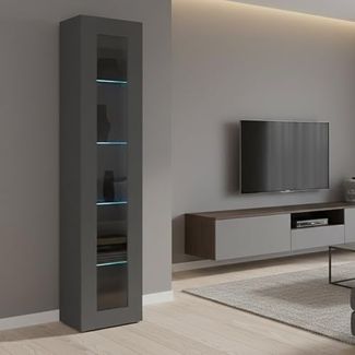 Dmora - Vitrine Vladimiro, Sideboard mit 1 Tür mit Glasregalen, Mehrzweck-Wohnmöbel, 100% Made in Italy, cm 40x30h180, Anthrazit