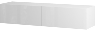 Planetmöbel TV Board 140 cm Weiß, TV Schrank mit 2 Klappen als Stauraum, Lowboard hängend oder stehend, Sideboard Wohnzimmer