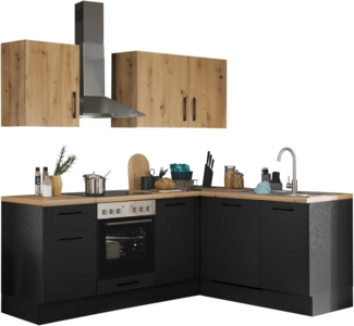 Turin L Eckküche 220 x 211 x 60 cm, schwarz - Basic Küchengeräte - Moderne, geräumige Küche in Artisan-Eiche Optik mit viel Stauraum