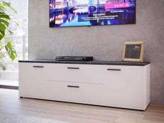 TV-Board >SALTWATER< in Weiss / VENICE Marmor / Weiss Glanz