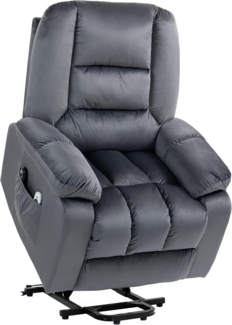 HOMCOM Massagesessel Elektrischer Aufstehsessel mit Seitentaschen (Fernsehsessel mit Fernbedienung, 1-St, Relaxsessel mit Liegefunktion), für Arbeitszimmer, Wohnzimmer, Grau
