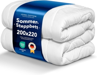 John Cotton New Way Bettdecke 200x220 - Leichte Steppdecke für Sommer | Super Weiche & Atmungsaktive Allergiker Sommerdecke | Oeko-Test Zertifiziert Decke | 220x200 Dünne Decken | Bettdecken | Weiß