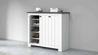 Dmora - Schuhregal Tolomeo, platzsparendes Schuhregal mit 3 Türen, multifunktionale Eingangsgarderobe, 114x42h100 cm, Weiß und Schiefer