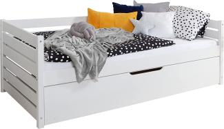 Funktionsbett \"Naomi\" 90x200 Kiefer massiv inkl. Schubkästen nach Wahl - Weiß / mit Zusatzbett